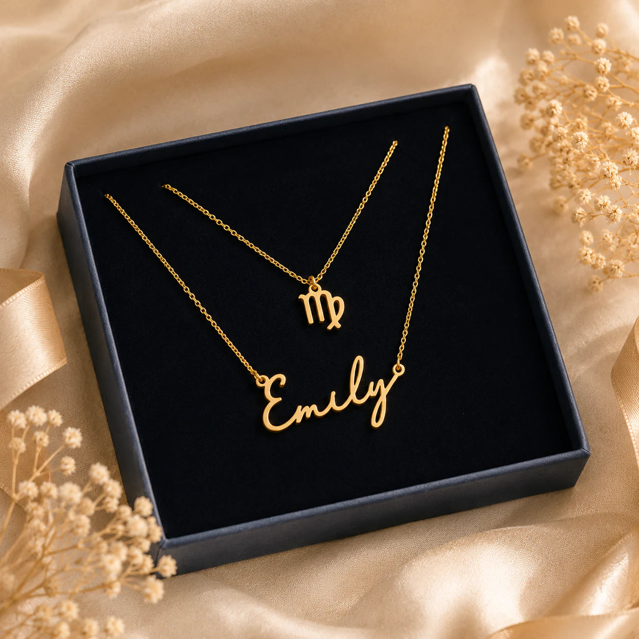 Personalised Name & Zodiac Necklace Set | Star Sign Jewellery | HBD