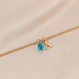 Birthstone & Single Initial Bracelet in 18K Gold or Sterling Silver