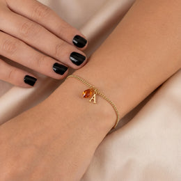 Birthstone & Single Initial Bracelet in 18K Gold or Sterling Silver