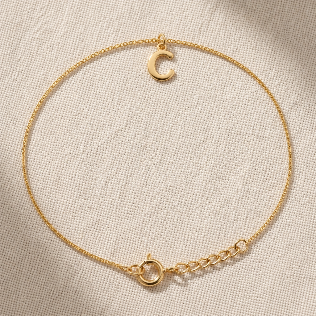 C Bracelet | Initial & Letter C Charm, Gold & Silver