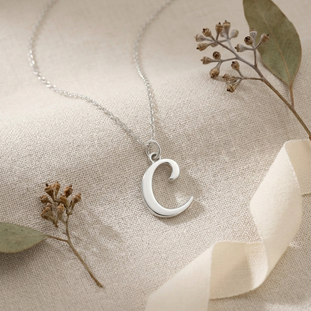 C Necklace | Initial & Letter C Pendant, Gold & Silver