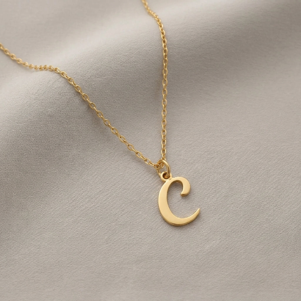 C Necklace | Initial & Letter C Pendant, Gold & Silver