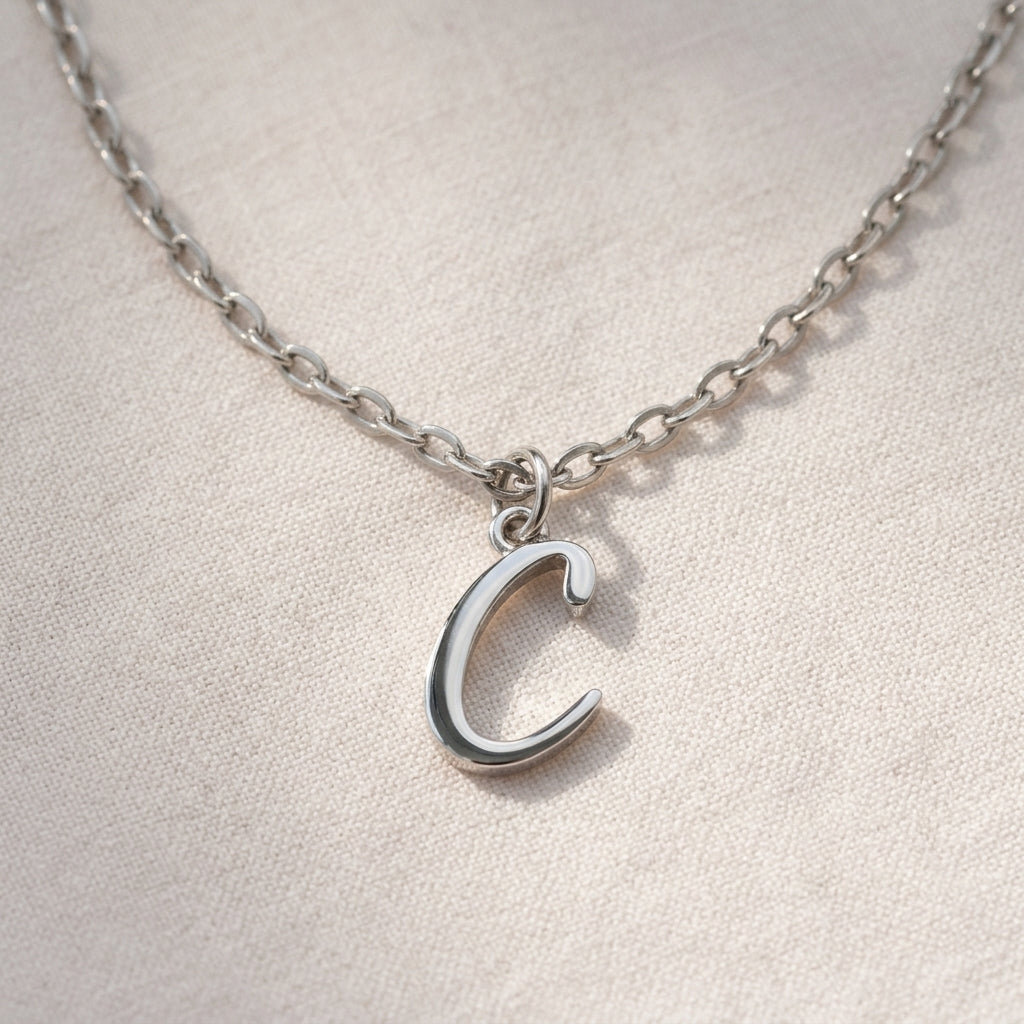 C Necklace | Initial & Letter C Pendant, Gold & Silver