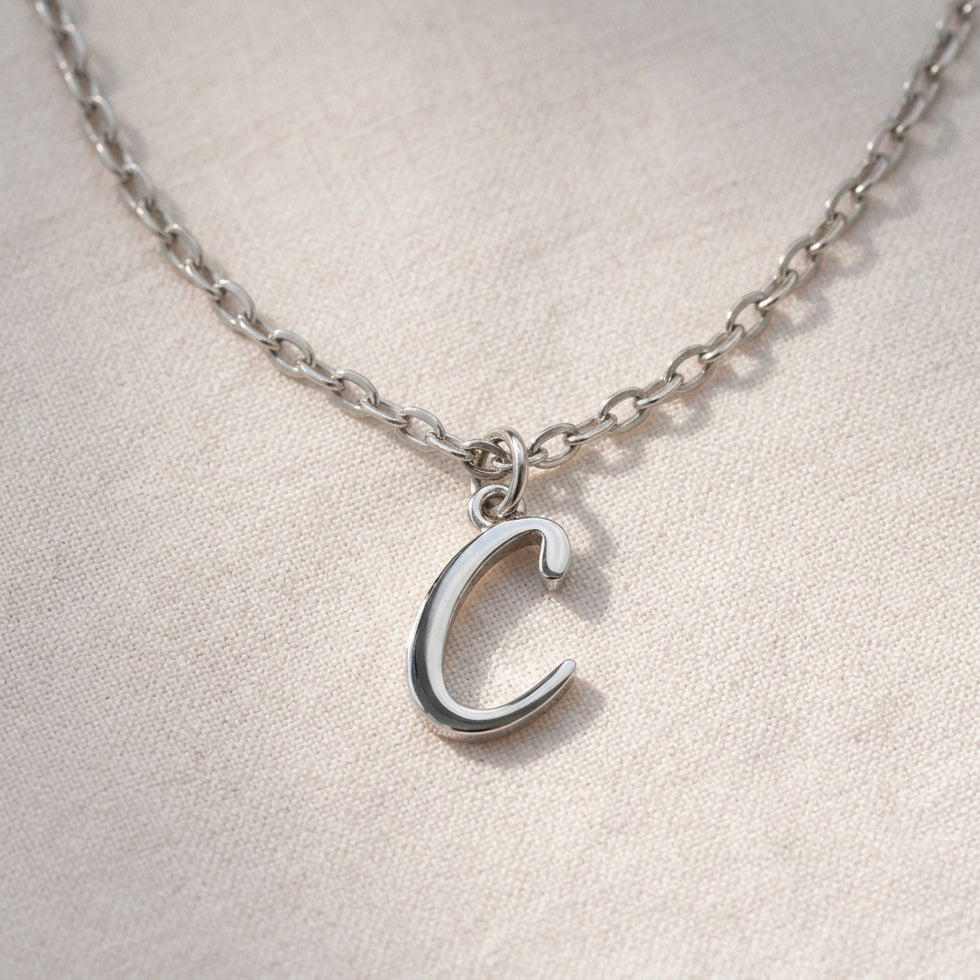 Collier lettre C | Pendentif initiale et lettre C, or et argent