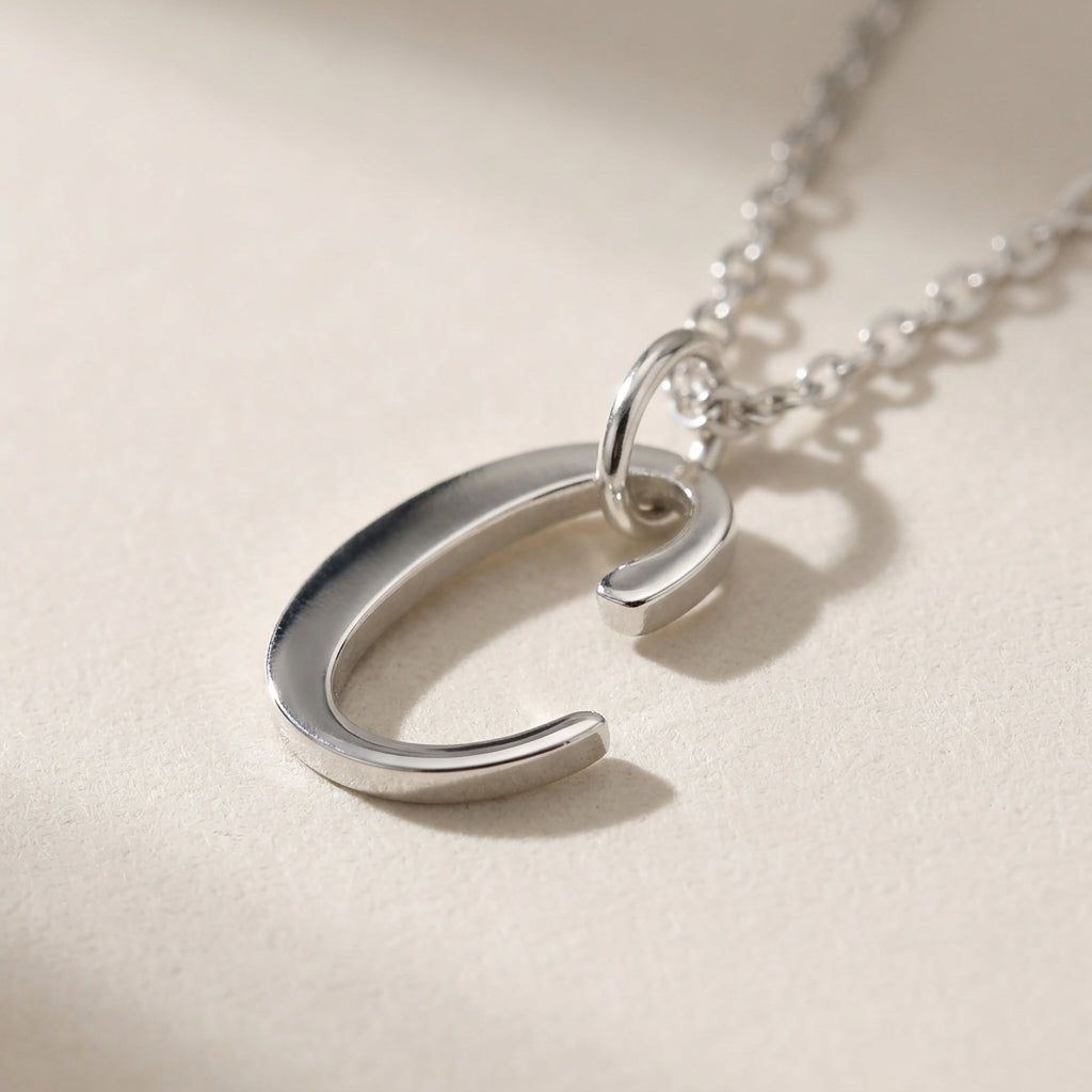 C Necklace | Initial & Letter C Pendant, Gold & Silver