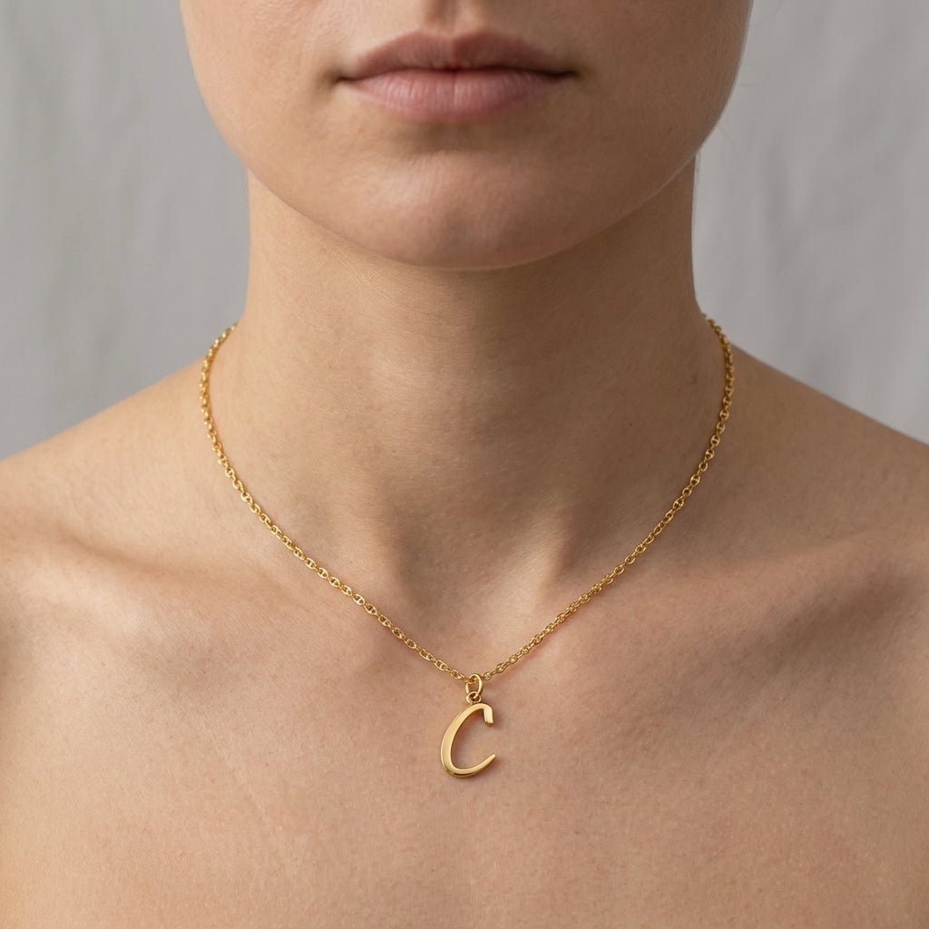C Necklace | Initial & Letter C Pendant, Gold & Silver