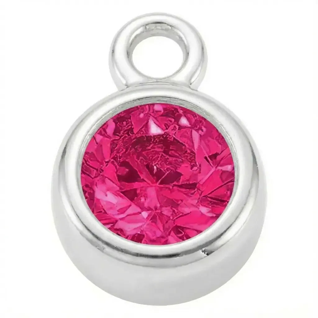 Charm Silver - July Ruby Birthstone HBD