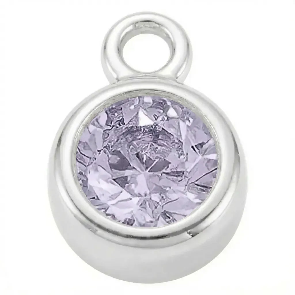 Charm Silver - June Light Amethyst Birthstone HBD