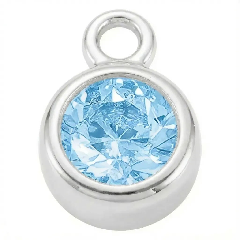 Charm Silver - March Aquamarine Birthstone HBD