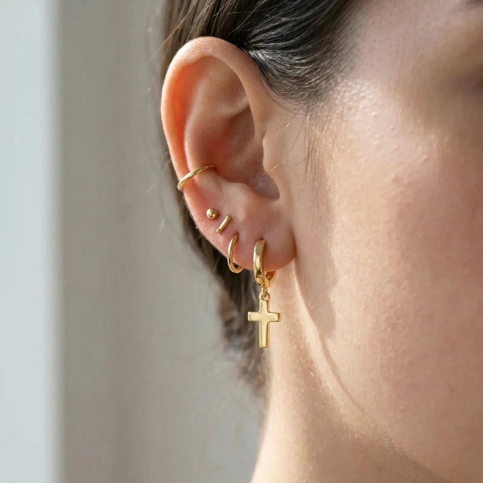Cross Huggie Hoop Earrings