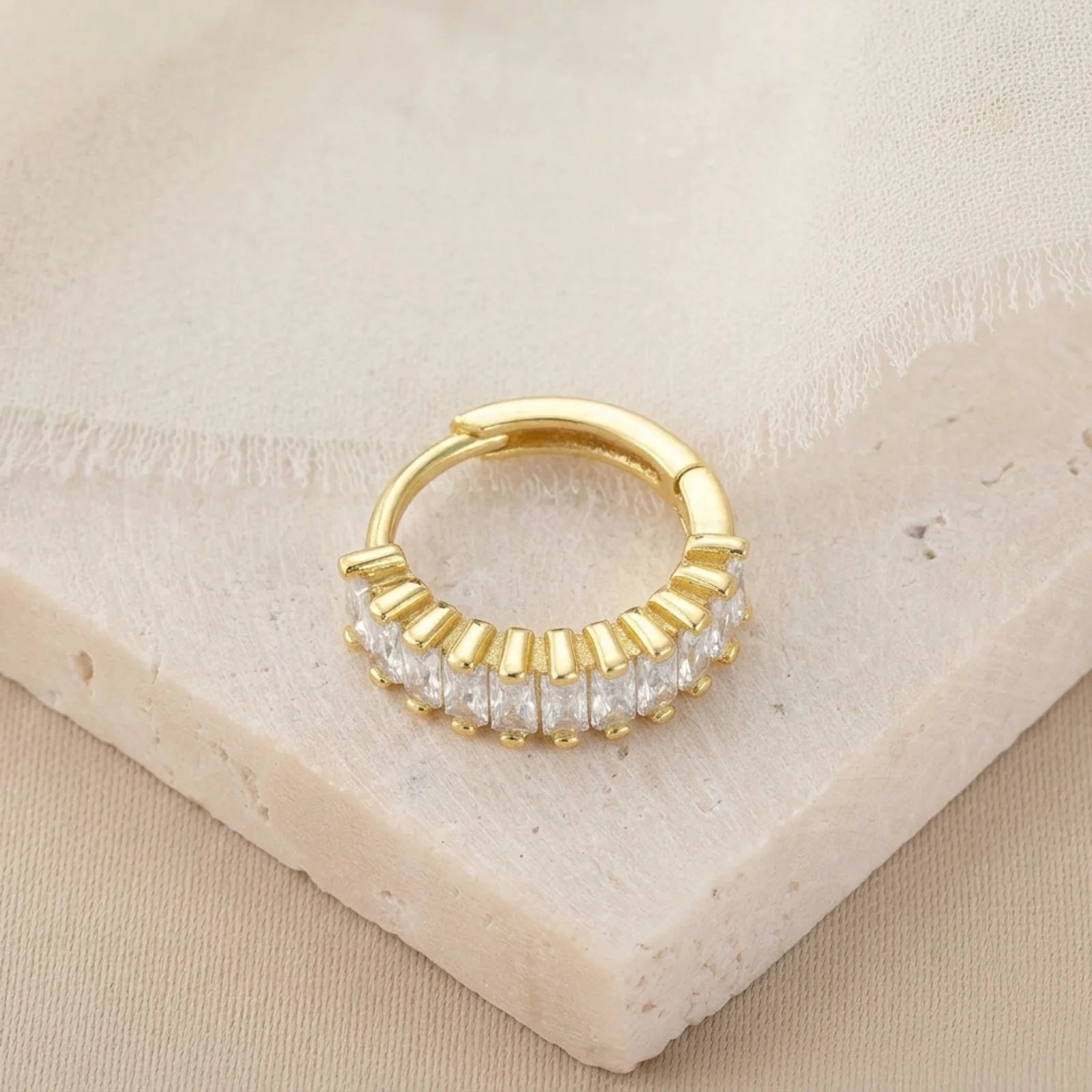Baguette Huggie Hoop Earrings with Cubic Zirconia