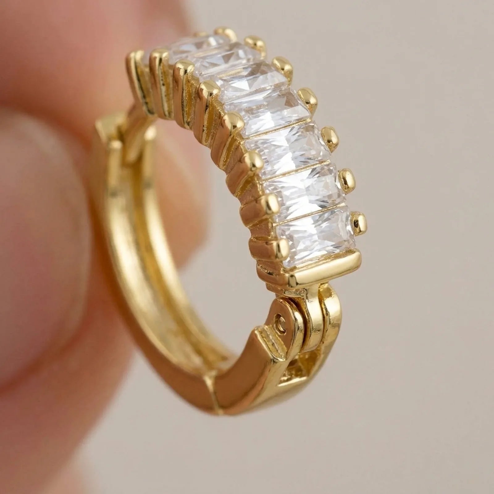 Baguette Huggie Hoop Earrings with Cubic Zirconia