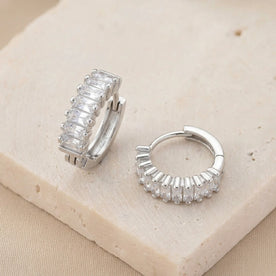 Baguette Huggie Hoop Earrings with Cubic Zirconia