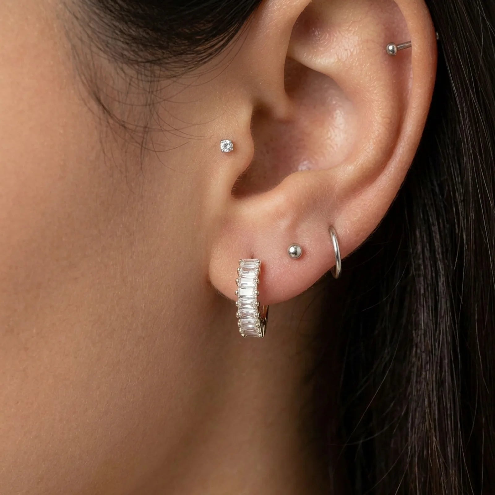 Baguette Huggie Hoop Earrings with Cubic Zirconia