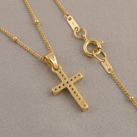 Cross Necklace in Gold or Silver - Dainty CZ Cross Pendant - 15" to 20" Chain
