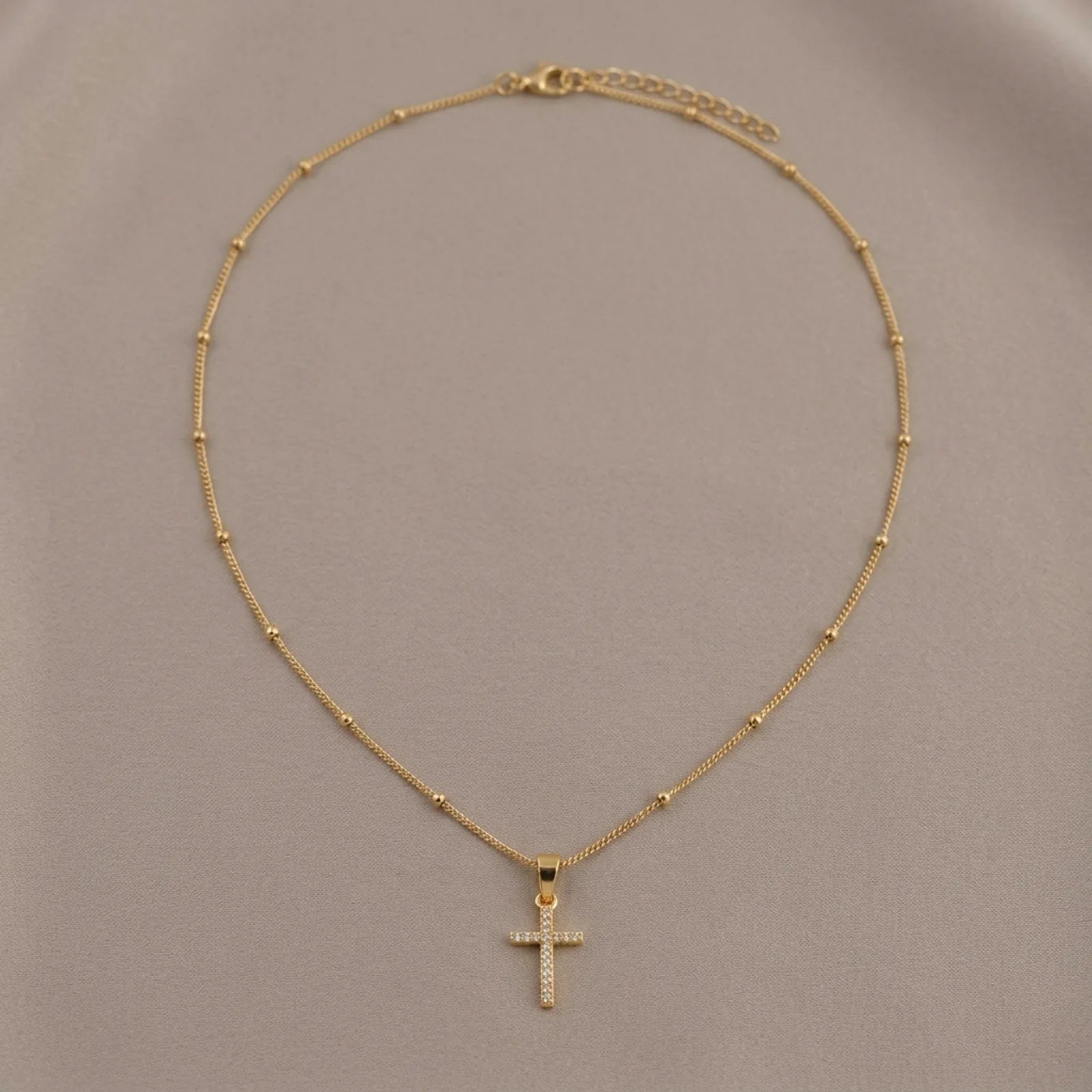 Cross Necklace in Gold or Silver - Dainty CZ Cross Pendant - 15" to 20" Chain
