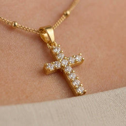 Cross Necklace in Gold or Silver - Dainty CZ Cross Pendant - 15" to 20" Chain
