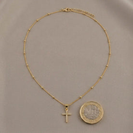 Cross Necklace in Gold or Silver - Dainty CZ Cross Pendant - 15" to 20" Chain