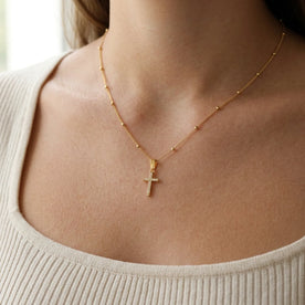 Cross Necklace in Gold or Silver - Dainty CZ Cross Pendant - 15" to 20" Chain