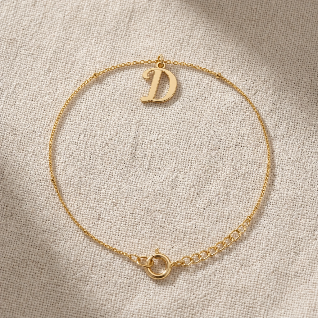 D Bracelet | Initial & Letter D Charm, Gold & Silver