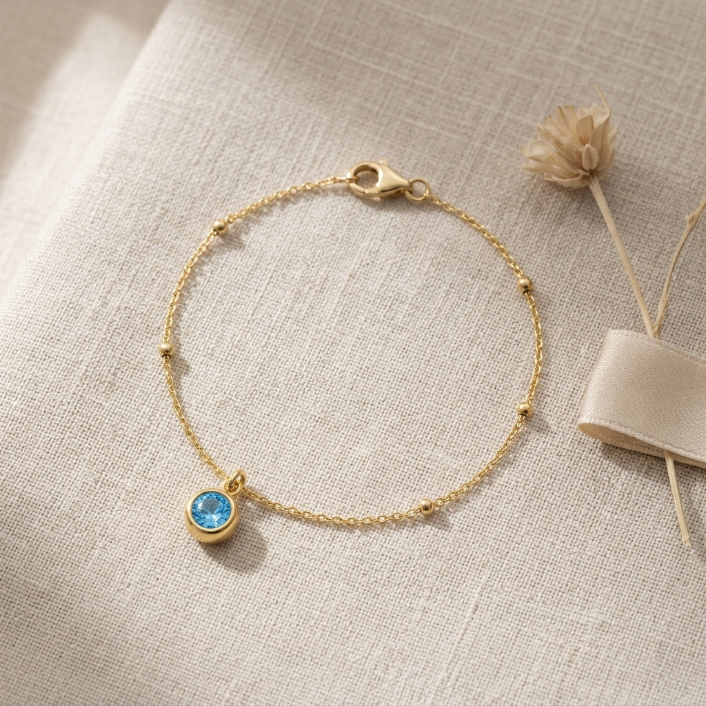 December Birthstone Bracelet | Blue Zircon, Gold & Silver
