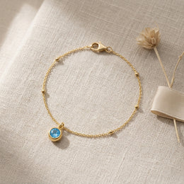 December Birthstone Bracelet | Blue Zircon, Gold & Silver
