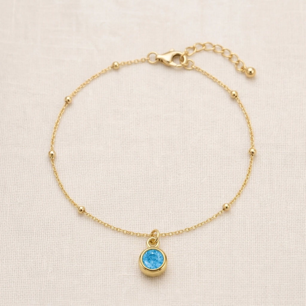 December Birthstone Bracelet | Blue Zircon, Gold & Silver