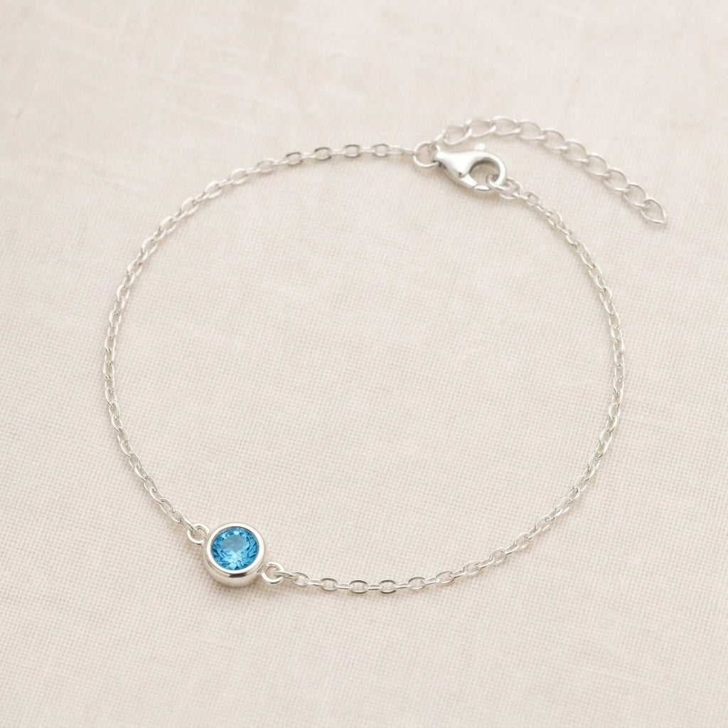 December Birthstone Bracelet | Blue Zircon, Gold & Silver