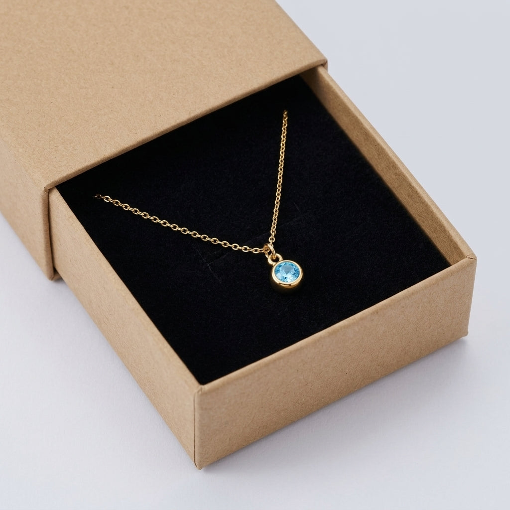 December Birthstone Necklace | Blue Zircon, Gold & Silver