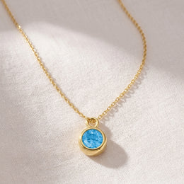 December Birthstone Necklace | Blue Zircon, Gold & Silver