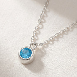 December Birthstone Necklace | Blue Zircon, Gold & Silver