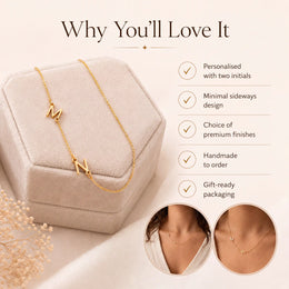 Double Sideways Initial Necklace in Gold or Silver