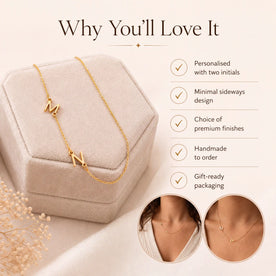 Double Sideways Initial Necklace in Gold or Silver