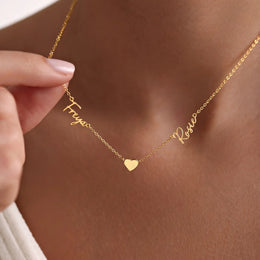 Double Name Necklace with Heart | Personalised Two Name Necklace | HBD