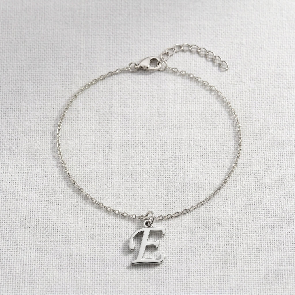 E Bracelet | Initial & Letter E Charm, Gold & Silver