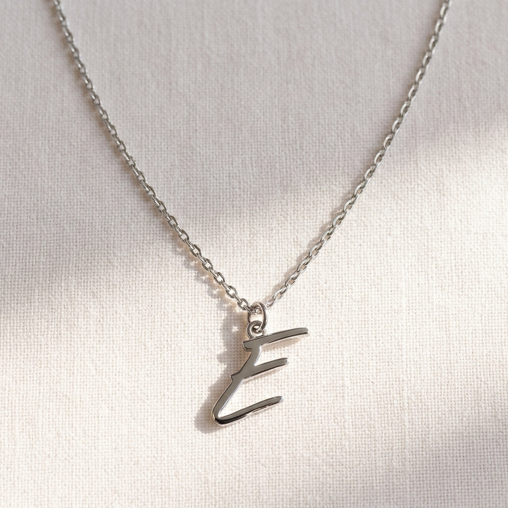E Necklace | Initial & Letter E Pendant, Gold & Silver