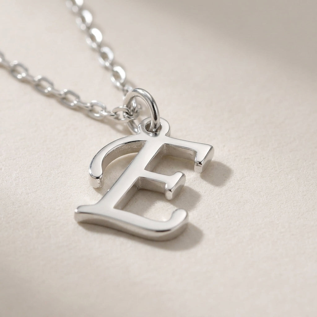 E Necklace | Initial & Letter E Pendant, Gold & Silver