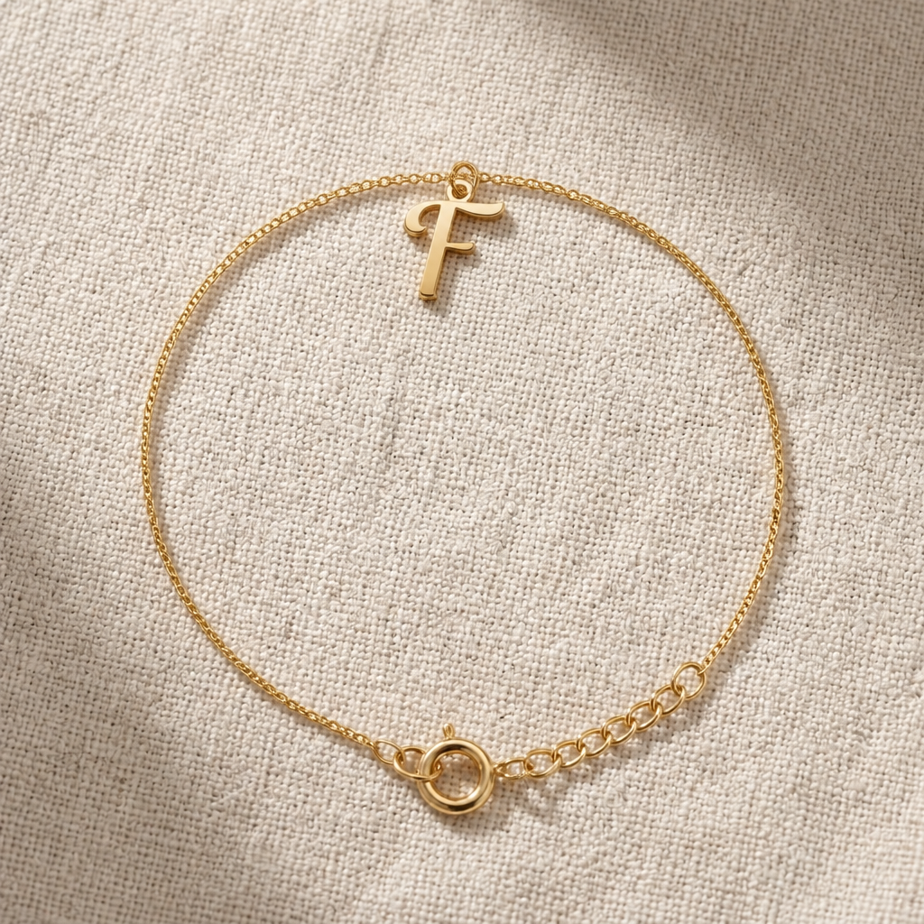 F Bracelet | Initial & Letter F Charm, Gold & Silver