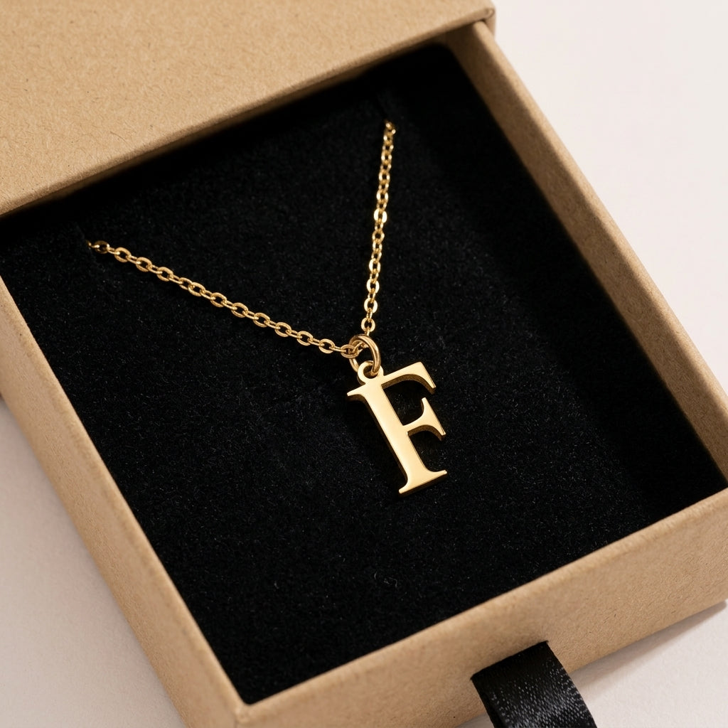 F Necklace | Initial & Letter F Pendant, Gold & Silver