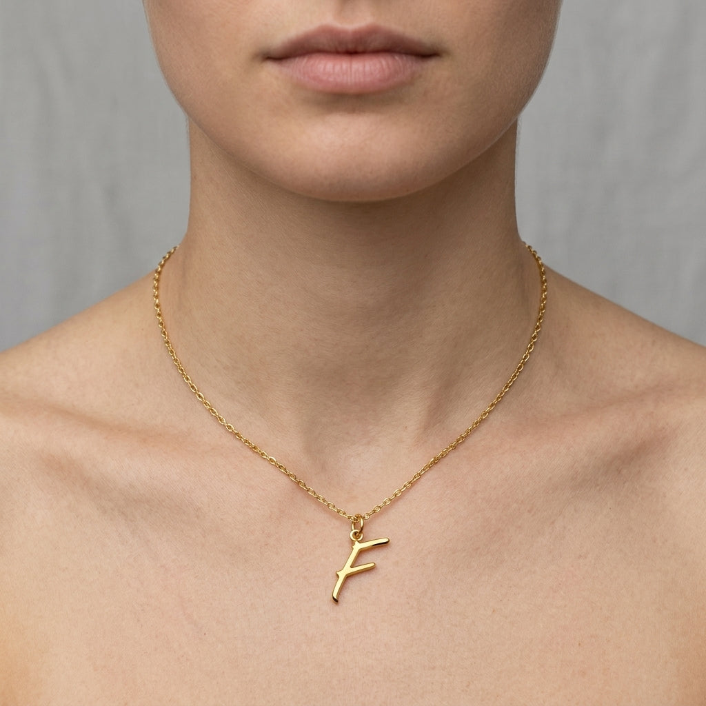 F Necklace | Initial & Letter F Pendant, Gold & Silver