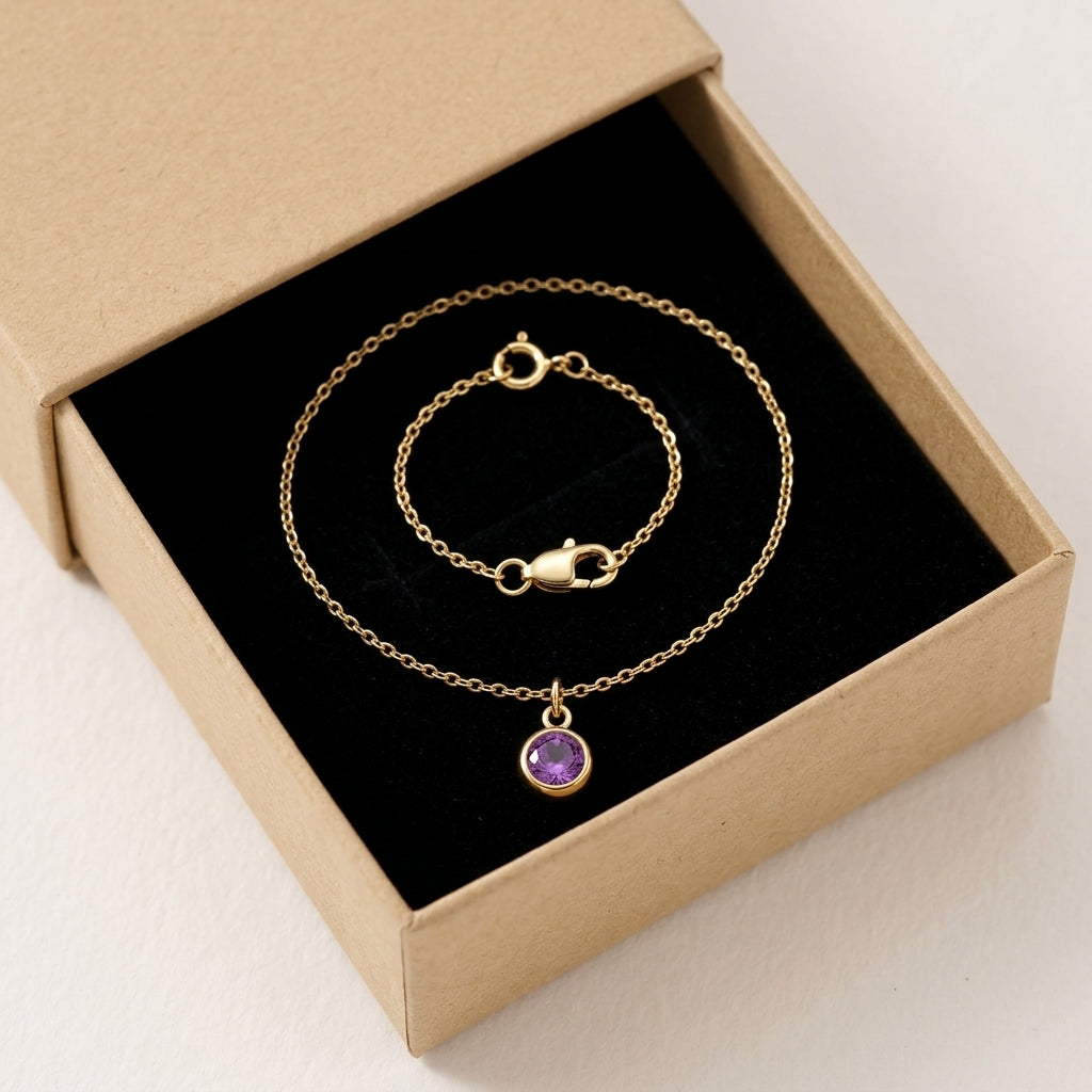 February Birthstone Bracelet | Amethyst, Gold & Silver