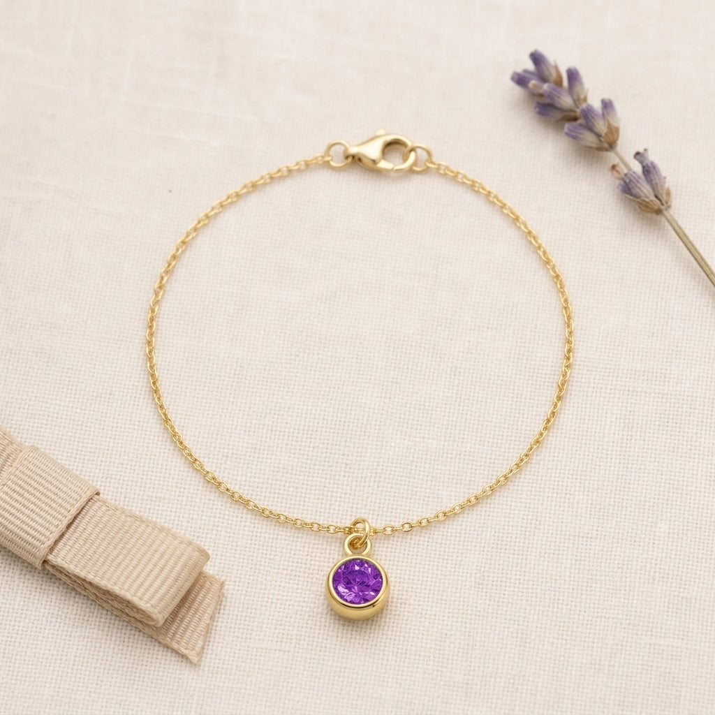February Birthstone Bracelet | Amethyst, Gold & Silver