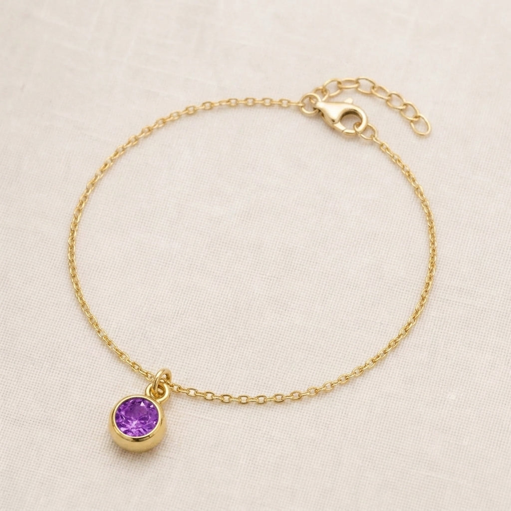 February Birthstone Bracelet | Amethyst, Gold & Silver