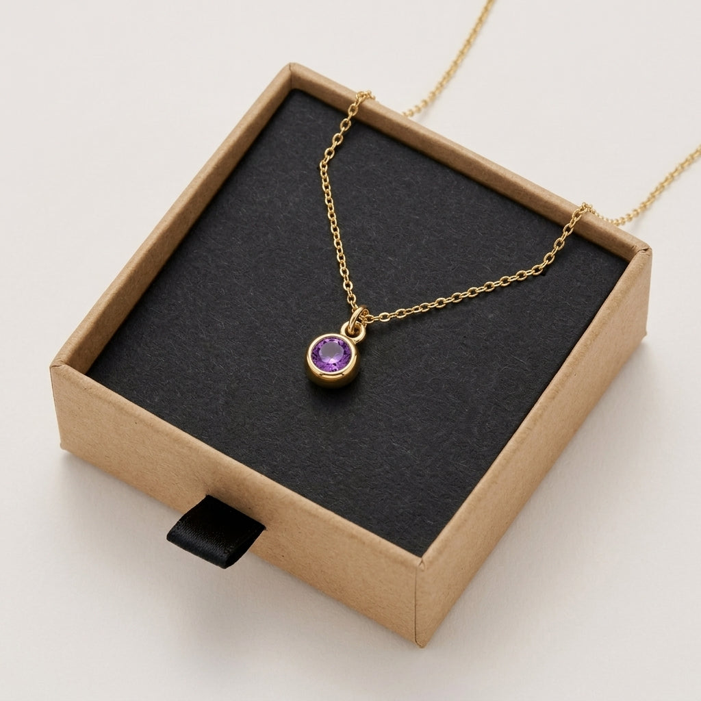 February Birthstone Necklace | Amethyst, Gold & Silver