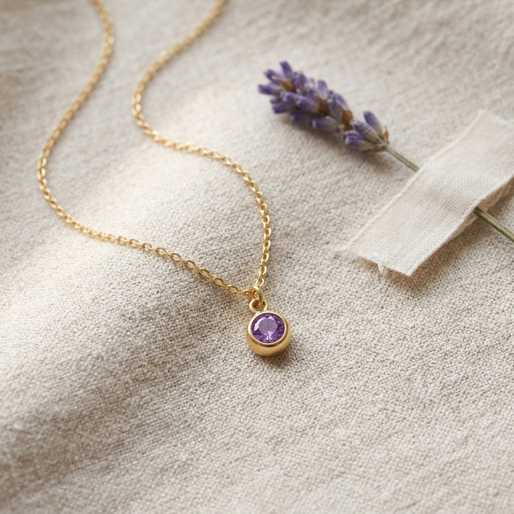 February Birthstone Necklace | Amethyst, Gold & Silver