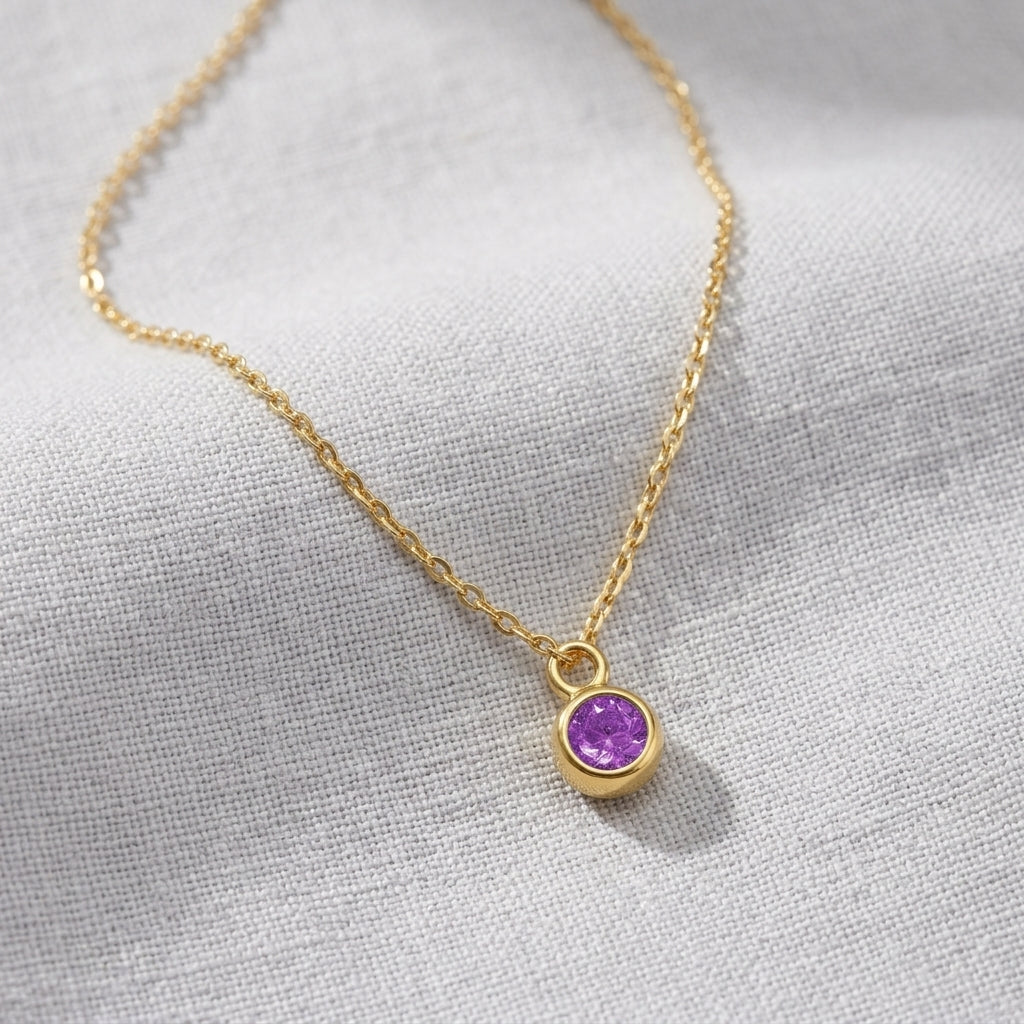 February Birthstone Necklace | Amethyst, Gold & Silver