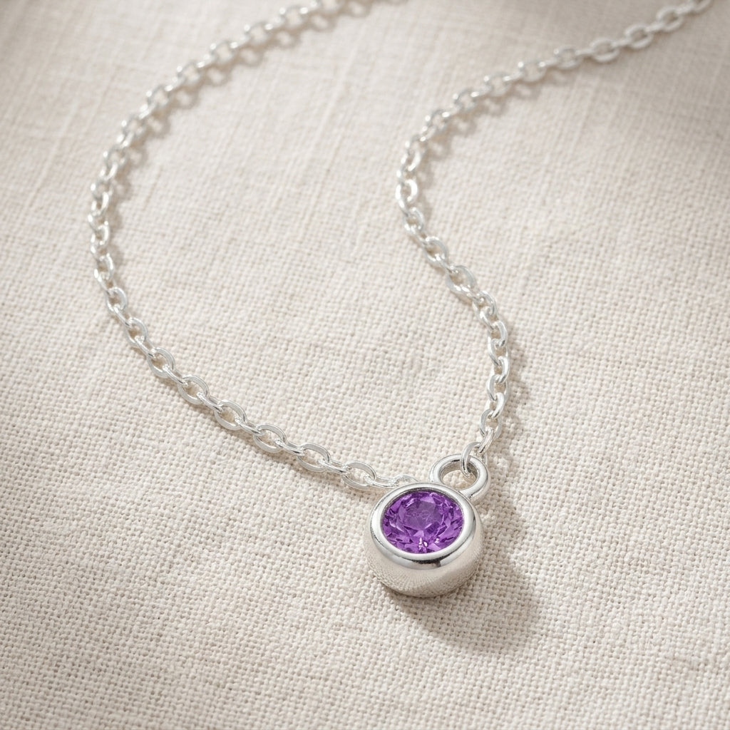February Birthstone Necklace | Amethyst, Gold & Silver