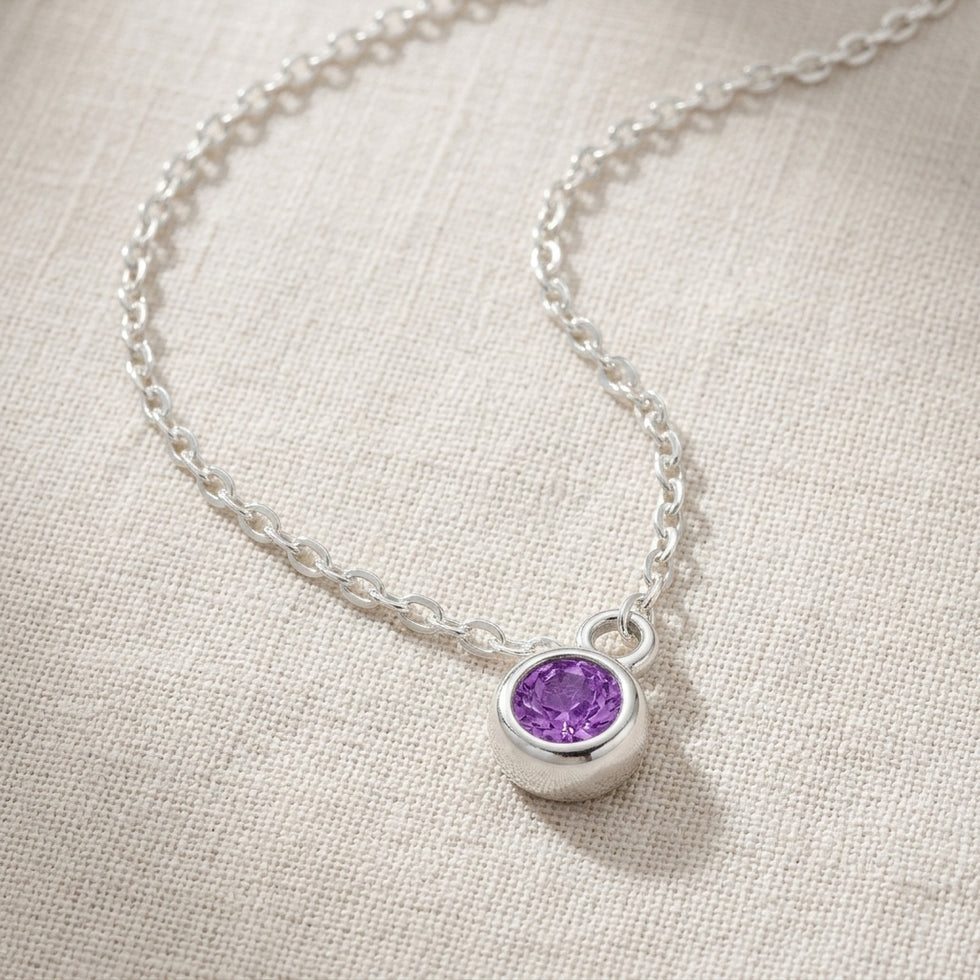Collana con pietra portafortuna di febbraio | Ametista, oro e argento