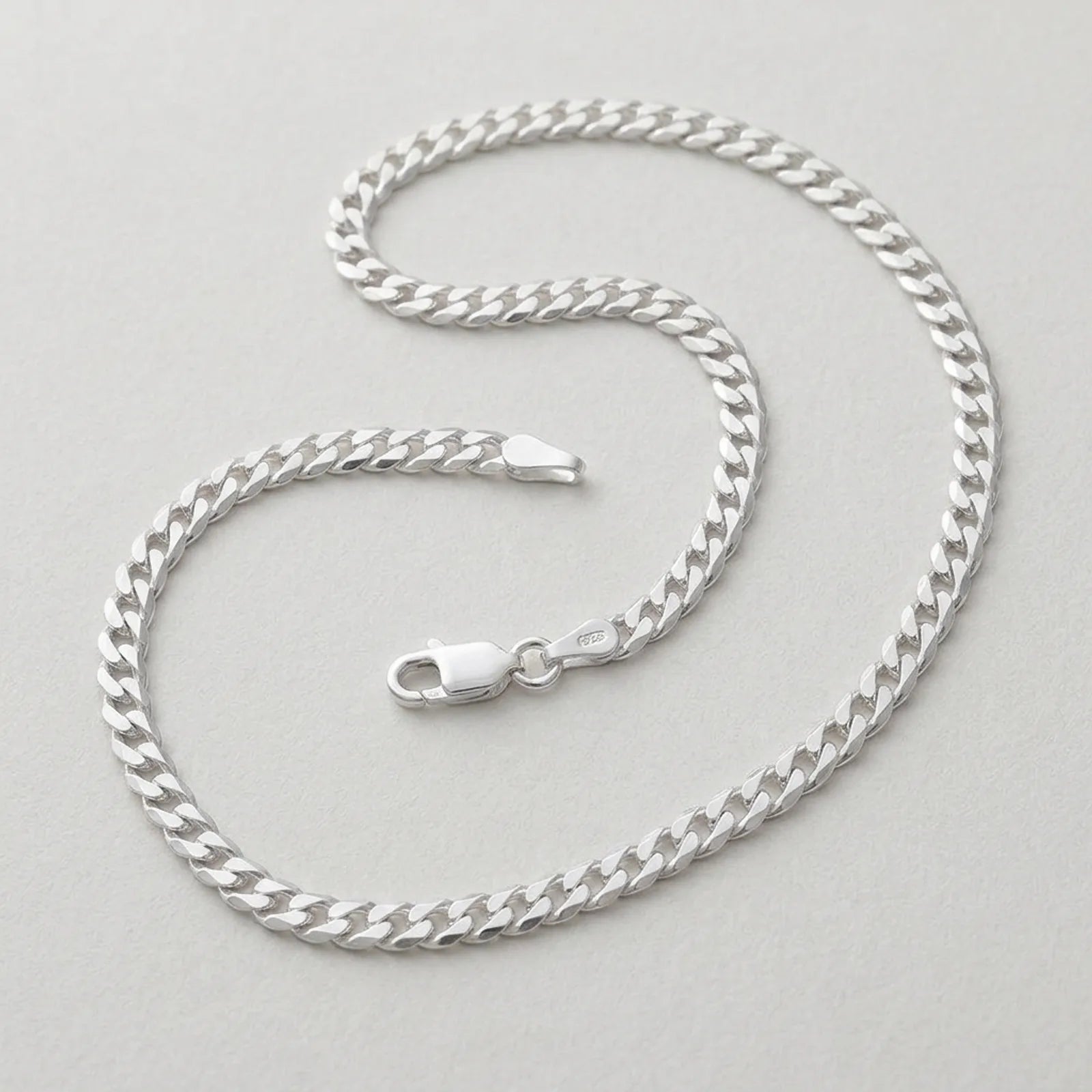 Sterling Silver Flat Curb Chain 46cm / 18in – 4mm