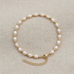 Freshwater Pearl Bracelet in Silver or Gold – Elegant Bead & Pearl Women’s Bracelet